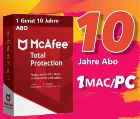 McAfee Total Protection 10 Jahres ABO Lizenz per E-Mail für 1 Geräte PC/Mac